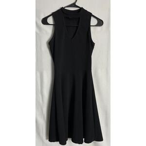 French Atmosphere Sz S Black Sleeveless Dress Keyhole V-Neck Stretch Fit Flare